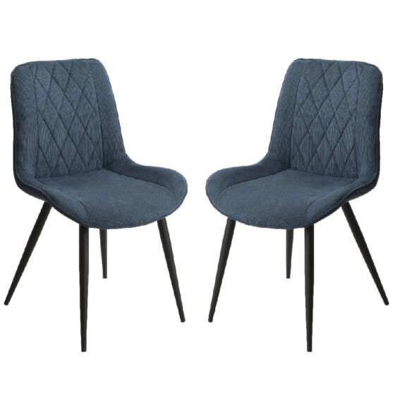 Arta Diamond Stitch Blue Fabric Dining Chairs In Pair