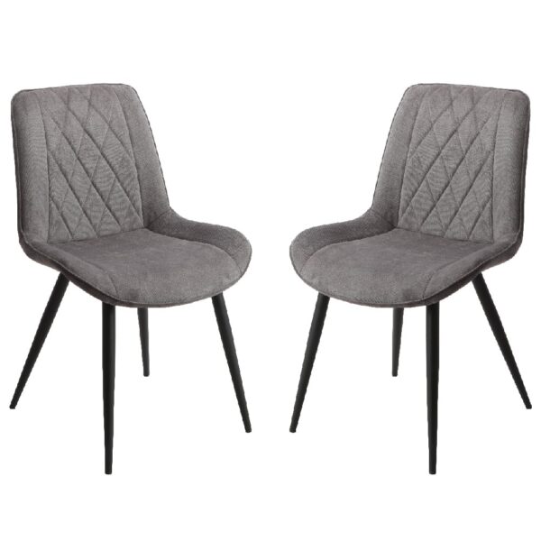 Arta Diamond Stitch Dark Grey Fabric Dining Chairs In Pair