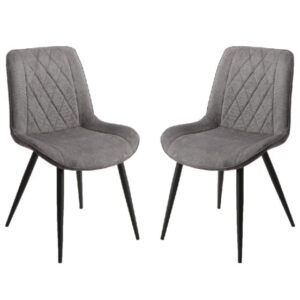 Arta Diamond Stitch Dark Grey Fabric Dining Chairs In Pair