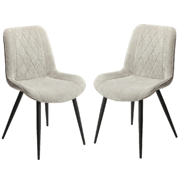 Arta Diamond Stitch Light Grey Fabric Dining Chairs In Pair