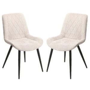 Arta Diamond Stitch Natural Fabric Dining Chairs In Pair