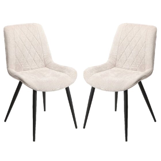 Arta Diamond Stitch Natural Fabric Dining Chairs In Pair