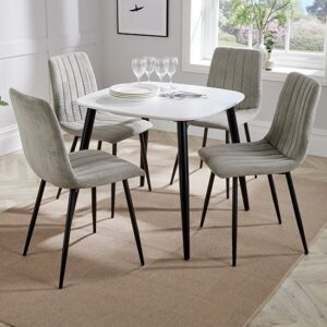 Arta Square Grey Wooden Dining Table 4 Curve Plastic White Chairs