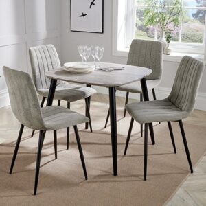 Arta Square Grey Wooden Dining Table 4 Light Grey Straight Chairs