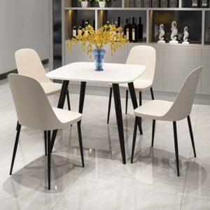 Arta Square White Wooden Dining Table 4 Curve Calico Chairs