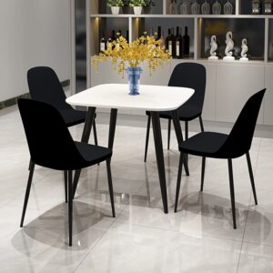 Arta Square White Wooden Dining Table 4 Curve Plastic Black Chairs