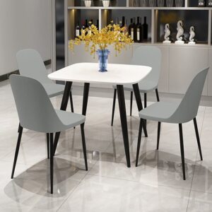 Arta Square White Wooden Dining Table 4 Curve Plastic Grey Chairs