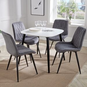 Arta Square White Wooden Dining Table 4 Dark Grey Diamond Chairs