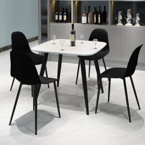 Arta Square White Wooden Dining Table 4 Duo Plastic Black Chairs