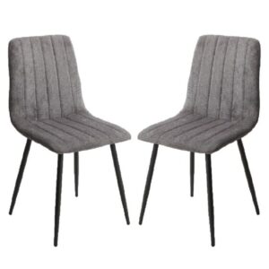 Arta Straight Stitch Dark Grey Fabric Dining Chairs In Pair