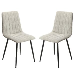 Arta Straight Stitch Light Grey Fabric Dining Chairs In Pair