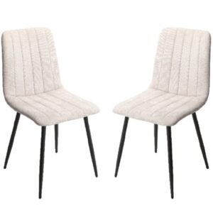 Arta Straight Stitch Natural Fabric Dining Chairs In Pair