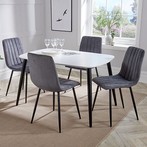 Arta White Wooden Dining Table 4 Dark Grey Straight Chairs