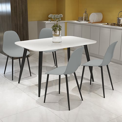 Arta White Wooden Dining Table 4 Duo Plastic Grey Chairs