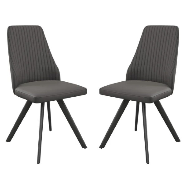 Azido Dark Grey Leather Dining Chairs With Black Legs In Pair