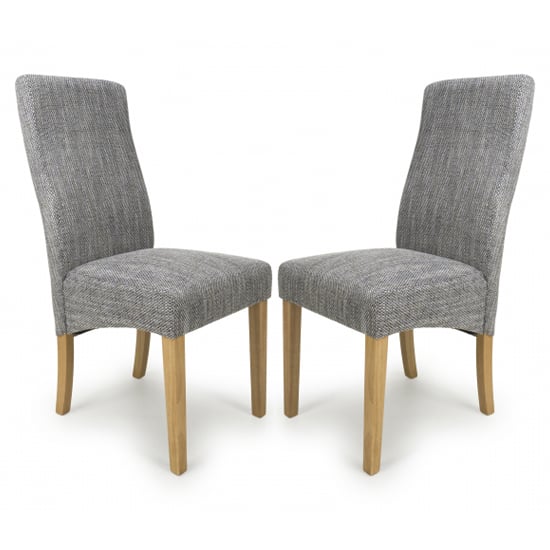 Basey Dark Grey Fabric Dining Chairs With Oak Legs In Pair