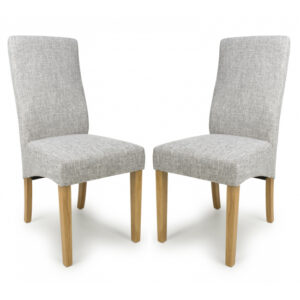 Basey Light Grey Fabric Dining Chairs With Oak Legs In Pair