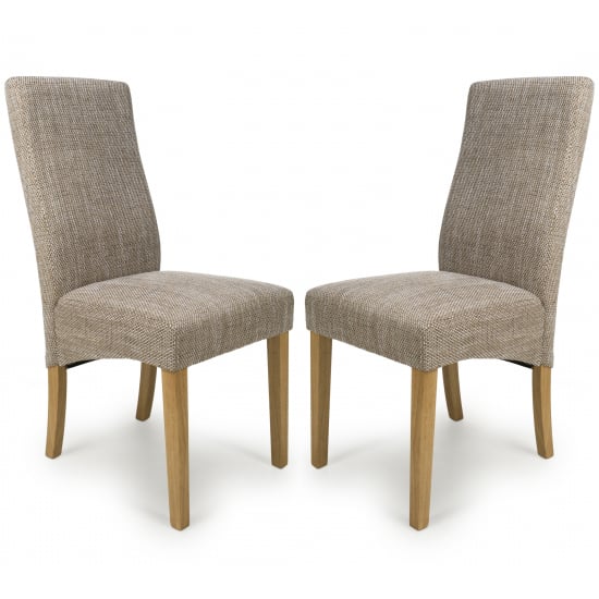 Basey Oatmeal Fabric Dining Chairs With Oak Legs In Pair