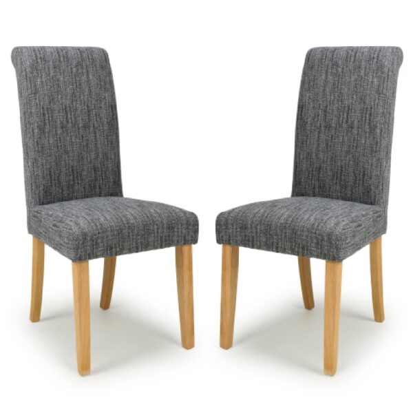 Camino Grey Fabric Dining Chairs With Natural Legs In Pair