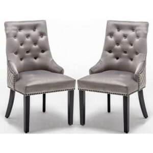 Carrboro Round Knocker Light Grey Velvet Dining Chair In Pair