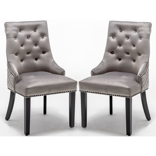 Carrboro Round Knocker Light Grey Velvet Dining Chair In Pair