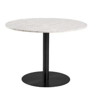 Casey White Marble Dining Table Round With Black Metal Base