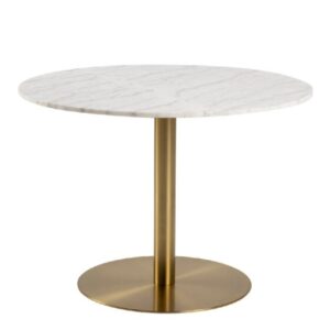 Casey White Marble Dining Table Round With Gold Metal Base