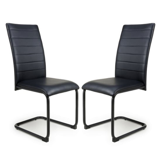 Clisson Black Leather Dining Chairs With Metal Legs In Pair