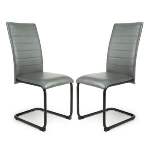 Clisson Grey Leather Dining Chairs With Metal Legs In Pair