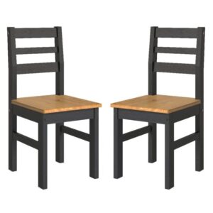 Consett Black And Oak Wooden Dining Chairs In Pair