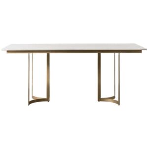 Evartania White Marble Dining Table With Gold Metal Base