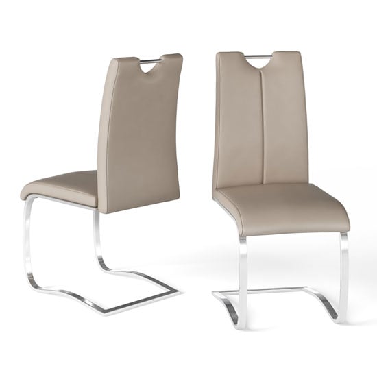 Gerrans Taupe Leather Dining Chairs With Chrome Base In Pair