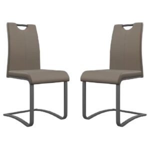 Gerrans Taupe Leather Dining Chairs With Grey Legs In Pair