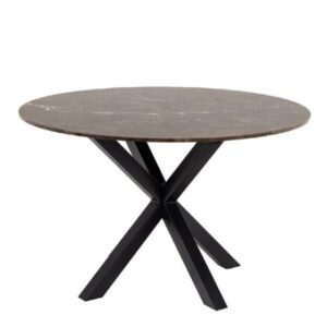 Haines Marble Dining Table Round With Black Legs In Brown