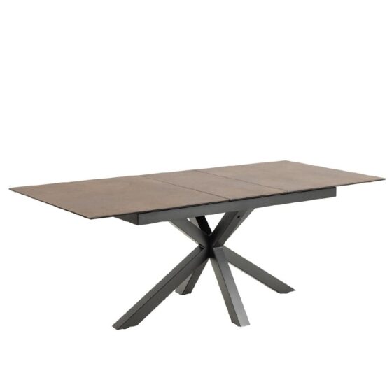 Hebron Ceramic Small Extending Dining Table In Rusty Brown