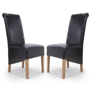 Kyoto Black Leather Dining Chairs With Oak Legs In Pair