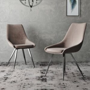 Laceby Mink Fabric Dining Chairs With Chrome Legs In Pair