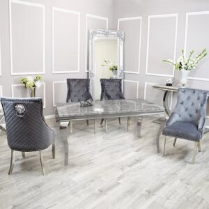 Laval Light Grey Marble Dining Table 6 Benton Dark Grey Chairs