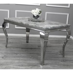 Laval Small Light Grey Marble Dining Table With Chrome Legs