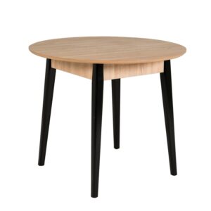 Leeds Oak Wooden Dining Table Round With Black Legs