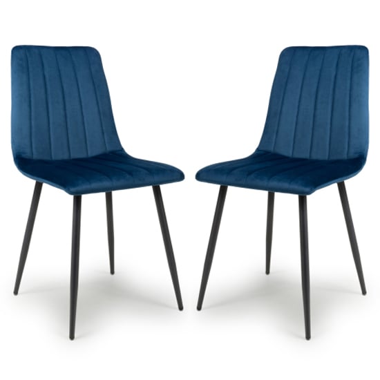 Leuven Blue Velvet Dining Chairs With Black Legs In Pair