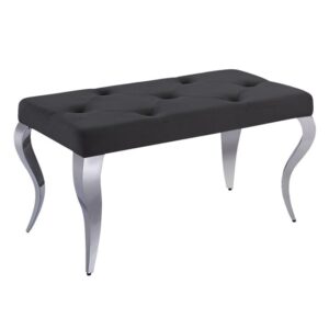 Liyam Small Velvet Upholstered Dining Bench In Black