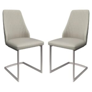 Madrid Light Grey Leather Dining Chairs With Steel Legs In Pair