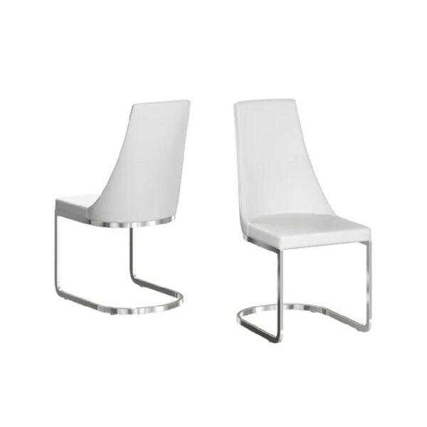 Markyate White Leather Dining Chairs With Chrome Legs In Pair