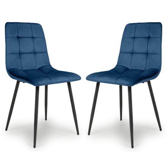 Massa Blue Velvet Dining Chairs With Black Legs In Pair