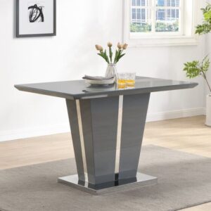 Memphis Small High Gloss Dining Table In Grey With Glass Top