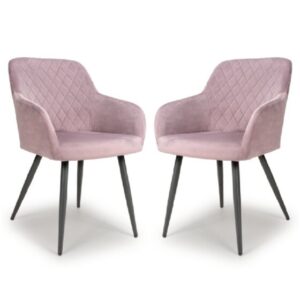 Menton Dusty Pink Velvet Dining Chairs With Black Legs In Pair