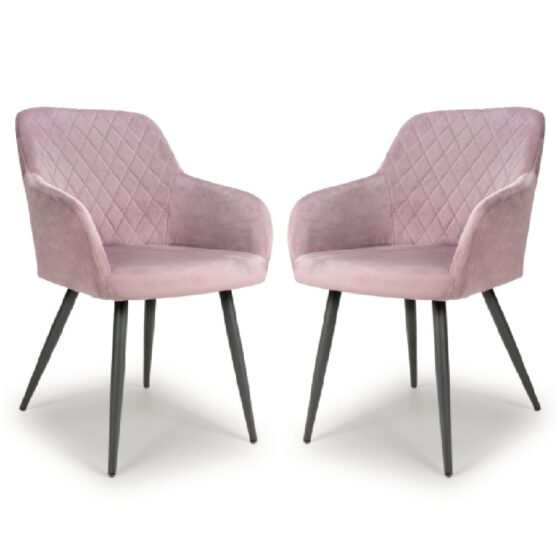 Menton Dusty Pink Velvet Dining Chairs With Black Legs In Pair