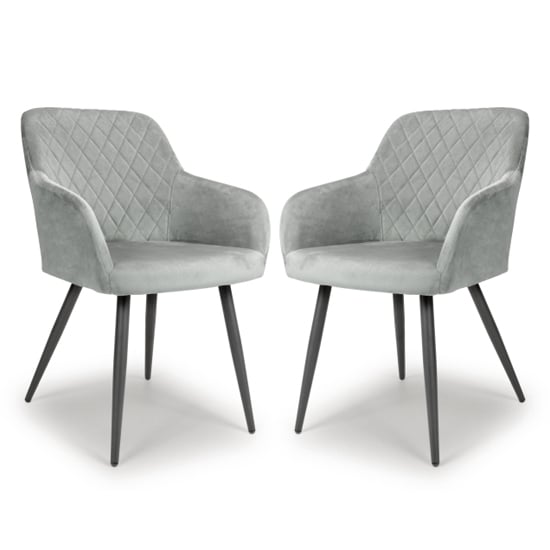 Menton Grey Velvet Dining Chairs With Black Legs In Pair