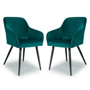 Menton Mint Green Velvet Dining Chairs With Black Legs In Pair